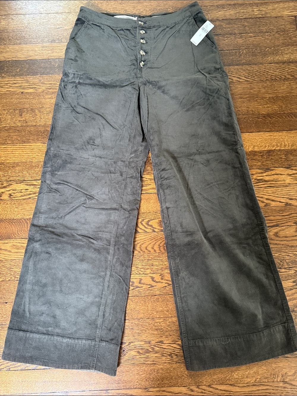 Anthropologie Pilcro Wide leg Corduroy Pants, NWT, 31, Dark Green/Gray